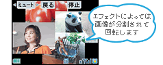 エフェクトによっては画像が分割されて回転します